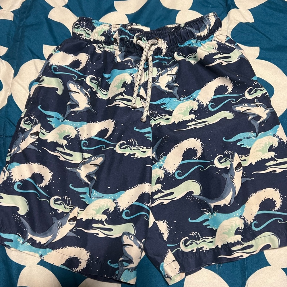 Wave & Shark Pattern Swim Shorts